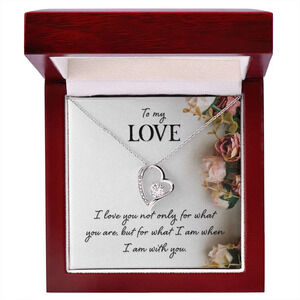 My Love Love You Not Forever Love CZ Heart Necklace Yellow Gold Standard Box